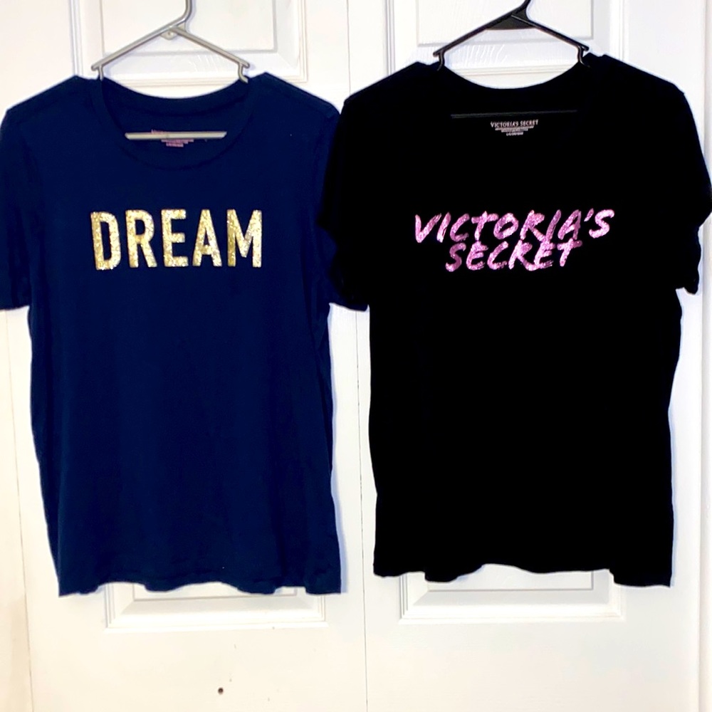 TWO like new Victoria’s Secret t-shirts in women’s size large!